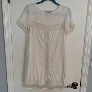 Zara Basics White and Cream Short Sleeved Dress